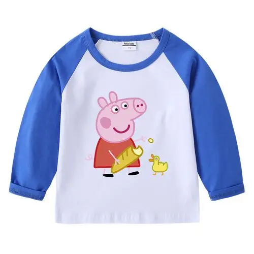 长袖卡通小猪衣服儿童纯棉春秋男童女童上衣t恤