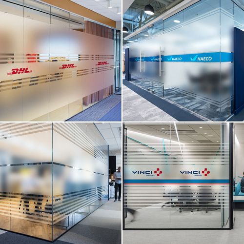 一折玻璃贴纸办公室logo_办公室玻璃隔断装饰贴膜透明镂空磨砂腰线