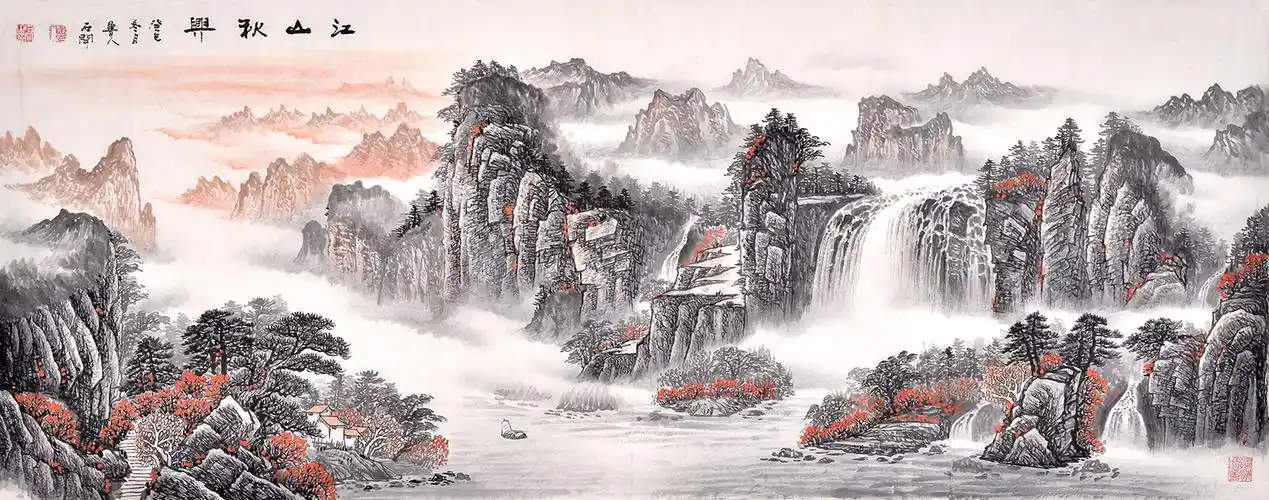 能调节客厅风水的山水画作品—— 石开六尺横幅山水画