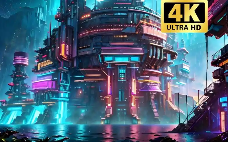 【赛博朋克】4k史诗级大型科幻霓虹疯建筑场景,ai绘画设计