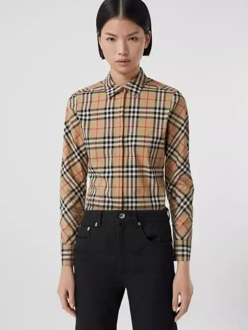 巴宝莉女士格纹长袖衬衫衬衣