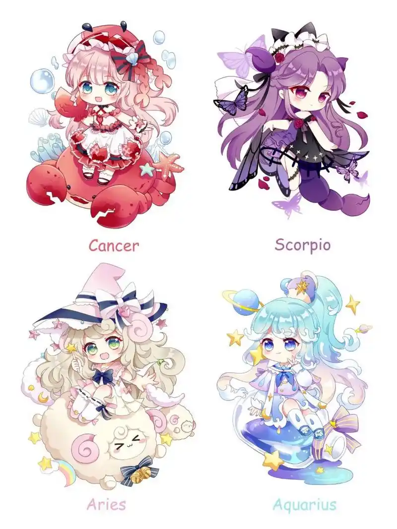 q版十二星座拟人(上)绘画合集插画分享 四月画了四个星座,分别是白羊