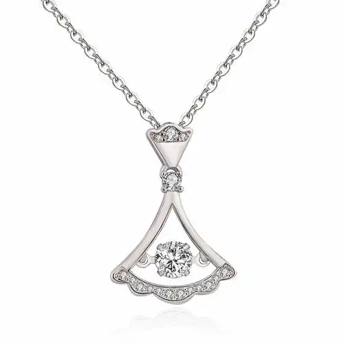 镀18k玫瑰金钻石项链 小裙摆扇形灵动钻石吊坠套链锁骨链配k金链