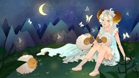 十二星座白羊座拟人卡通少女插画