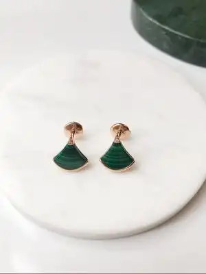 高定出口孔雀石小扇子扇形耳钉 s925纯银白贝母三角形小裙子耳钉