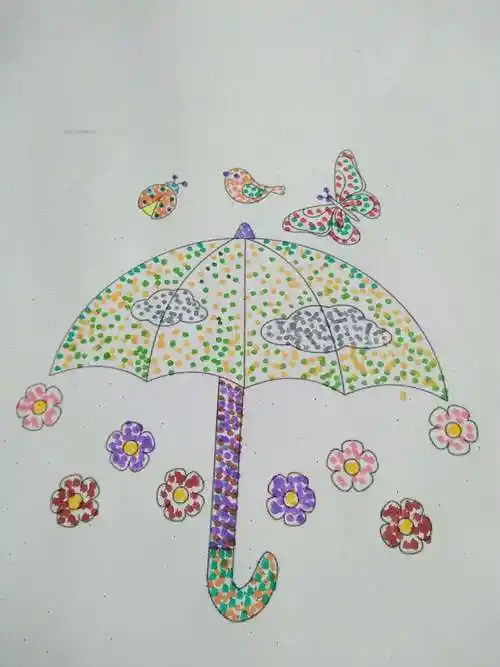 红河镇大宅科幼儿园中二班点彩画【漂亮的小伞】