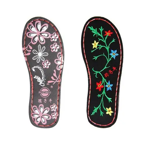 鞋底手工diy编织印花凉鞋pu贵妃绣花绣花鞋居家凉拖