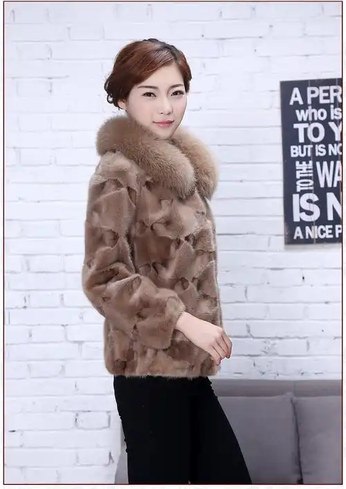 盛美昕水貂皮大衣貂毛拼貂皮草外套狐狸毛领时尚款2018新款貂皮女