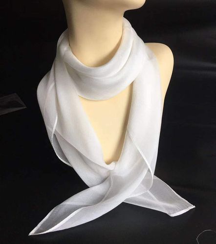 春季新款 100%桑蚕丝90厘米方巾纯白色真丝丝巾防晒薄款透明