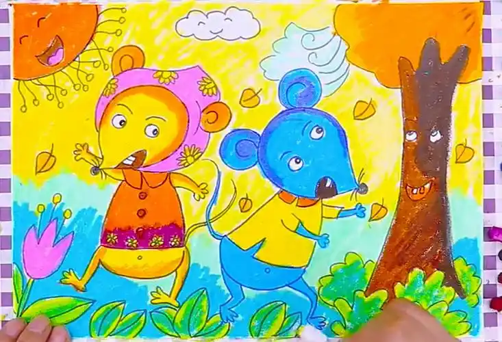 儿童故事彩铅画