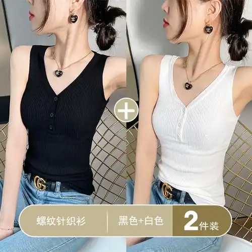 吊带背心女款内搭针织上衣美背无袖打底衫辣妹穿搭设计感小众v领