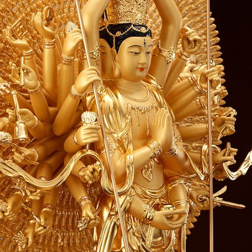 台湾菩萨佛堂家用供奉佛像千手观音站立观音纯铜摆件