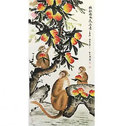 孙于翔猴献蟠桃送长寿八尺国画