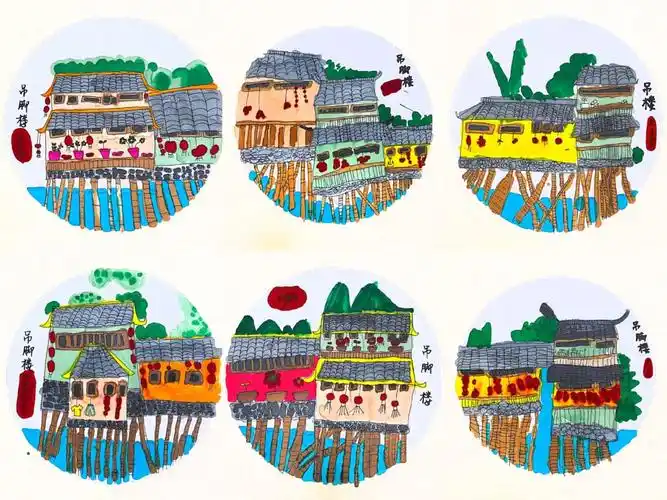 马克笔,水彩7315今日分享: 《吊脚楼》吊脚楼也叫"吊楼",为苗族