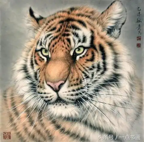 《一啸风生》国画 刘继彪 虎 工笔动物画 虎头 高清艺术微喷字画 装饰