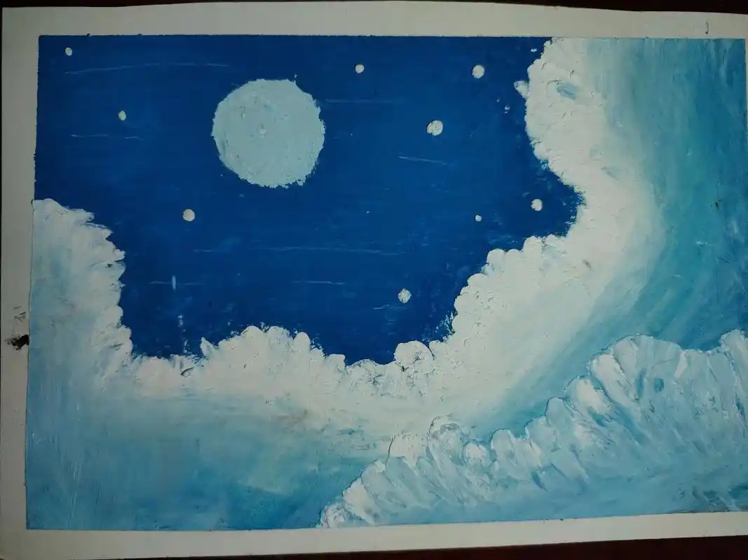 手绘 风景油画 星空油画 - 抖音