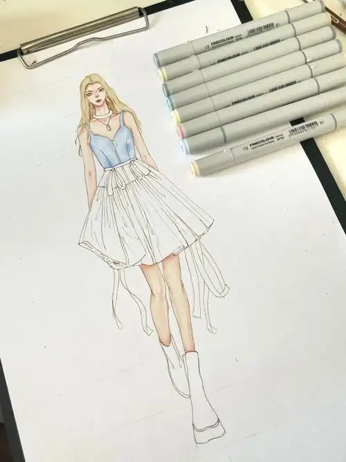 马克笔手绘95#服装效果图  #服装设计  #手绘  #马克笔手绘