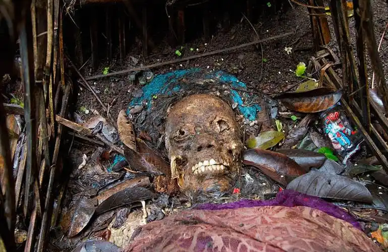 巴厘岛古村庄葬礼习俗:遗体腐烂后堆放