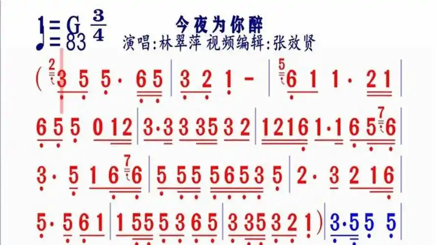 林翠萍演唱的《今夜为你醉》动态简谱#简谱视唱