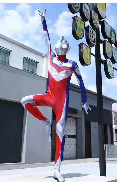 迪加奥特曼服装皮套面具儿童迪迦发光头套cos服紧身衣皮套 20d触控版