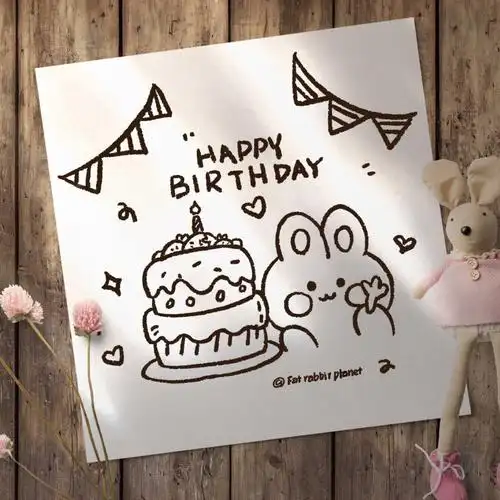 ins风可爱手绘兔兔生日贺卡含教程
