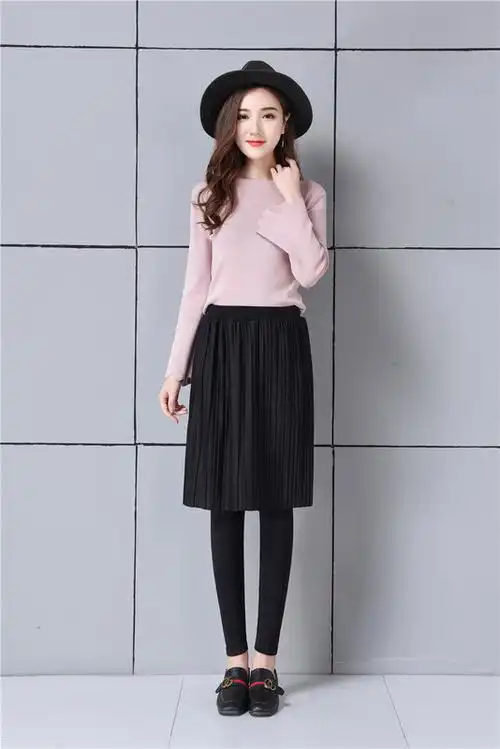 冬季春秋韩版裙裤假两件金银丝打底裤裙小腿外穿显瘦百搭大码女装-图1