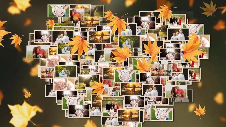 4k复古大气枫叶感恩节心形照片ae片头模板