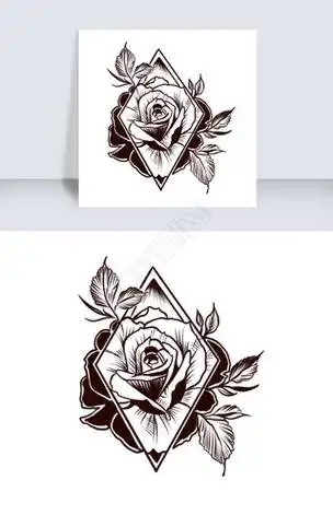 欧美纹身手稿手绘玫瑰花