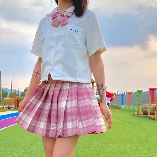 日系学院高腰格子树莓红茶格裙jk制服裙半身裙百褶百折裙学生校服