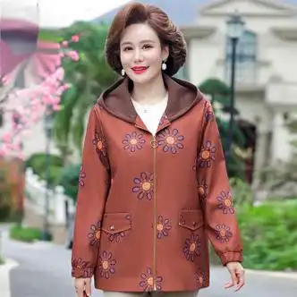 觅靓裳妈妈女装老年春秋新款薄风衣有帽中年妇女中装季连帽外套40岁50