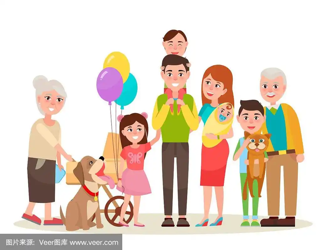 快乐的大家庭照片卡通