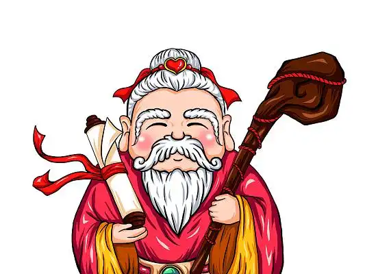 彩色手绘卡通国潮古风中国风情人节月老元素png素材