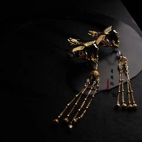 定制 【青荷记】纯银镀金 唐 缠枝花叶大雁步摇发钗 【时世妆.太玄】