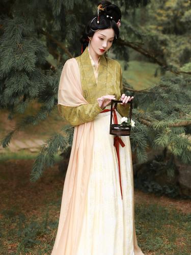 一片式凤仙引褶裙绶带披帛真丝汉服宋制销金飞机袖襦一坊