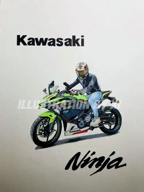 手绘kawasaki川崎摩托车