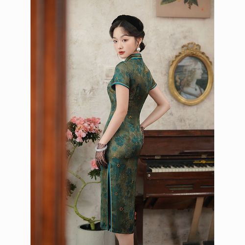 俏芭妃 新款高贵上海风中长款旗袍优雅修身气质苏式复古连衣裙