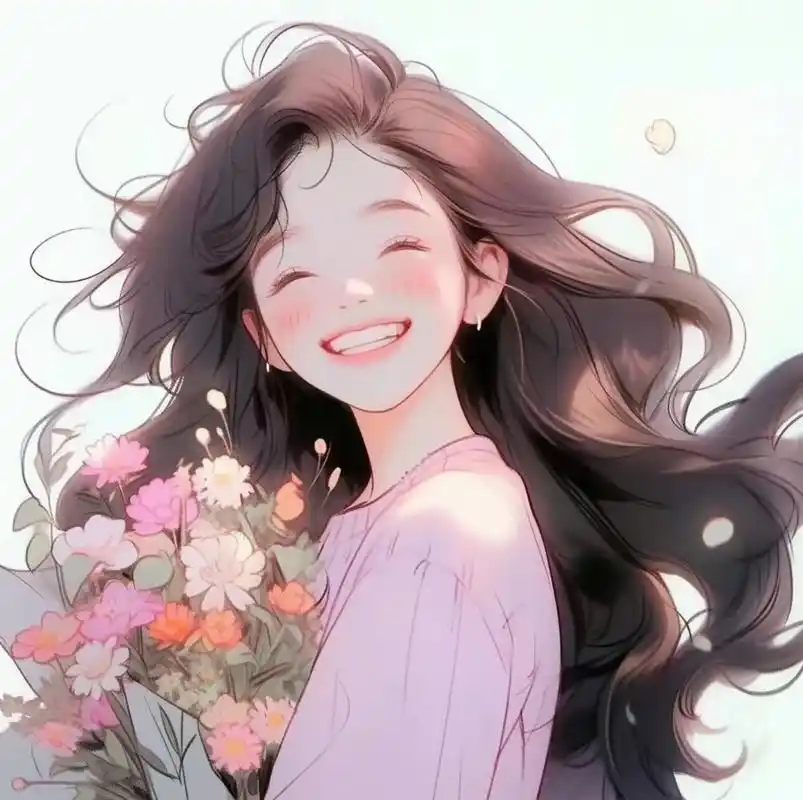 头像|捧花少女 爱笑的女孩运气不会差