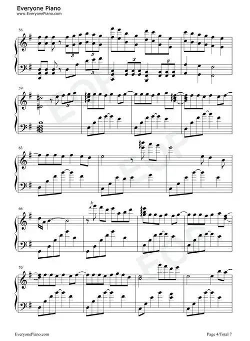 张碧晨《凉凉》钢琴谱 - 钢琴五线谱第4张