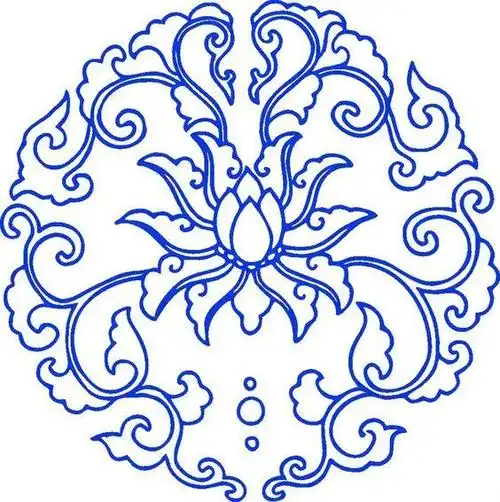 中国传统纹样青花瓷圆形手绘图案