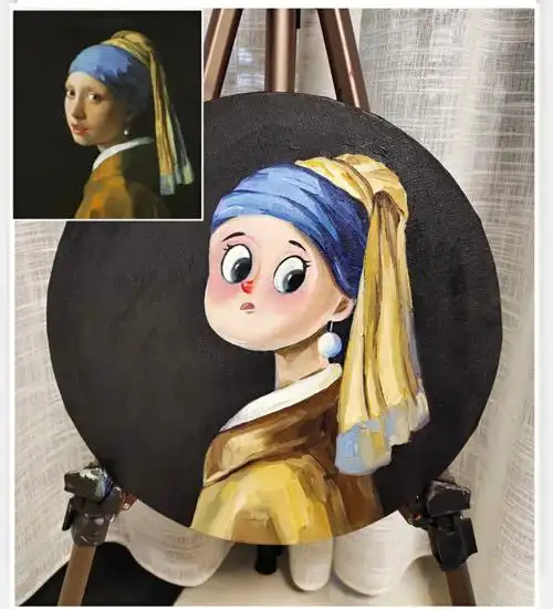 带珍珠耳环的少女q版油画分享①含步骤图