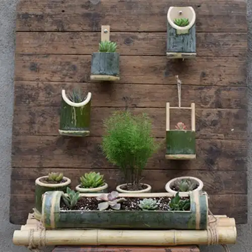 花盆壁挂竹子个性复古创意手工环保悬挂多肉花盆