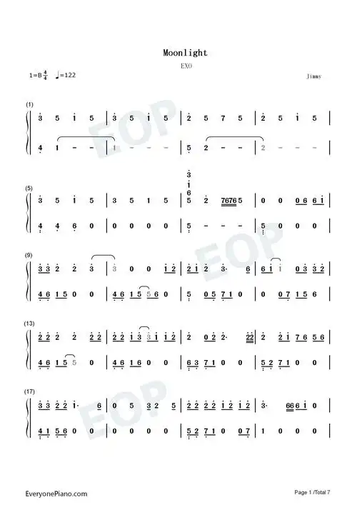 moonlight-月光-exo双手简谱预览1