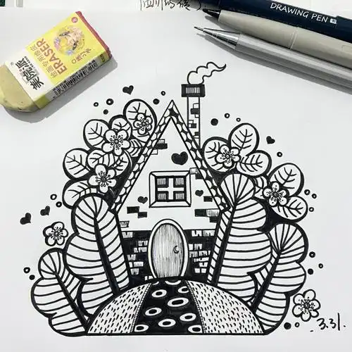 小房子黑白线描练习26