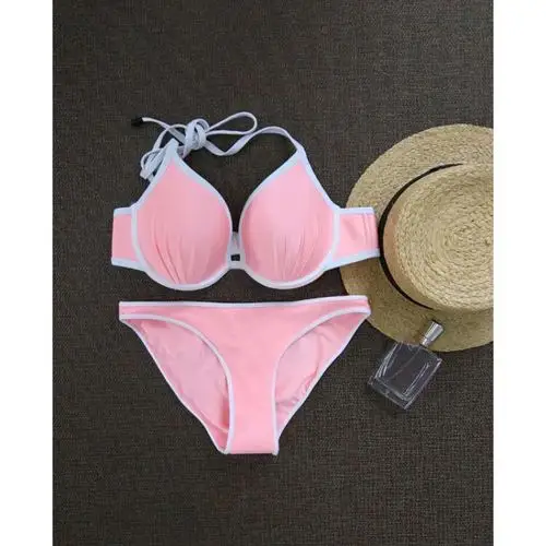 dora-duola 比基尼 聚拢钢圈胸垫泳衣 粉红色 s