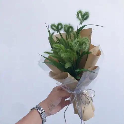 据说两个互生爱意人根据手指的粗细,将三根狗尾巴草编成戒指形状,戴在