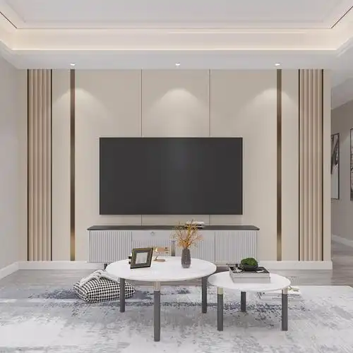 电视背景墙壁纸墙布装饰客厅2021新款大气轻奢风格栅线条影视壁画的