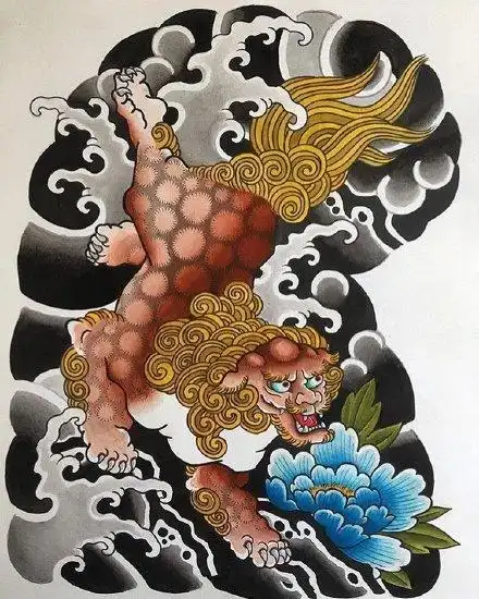 半甲唐狮手稿传统的9款唐狮主题半甲纹身手稿图片