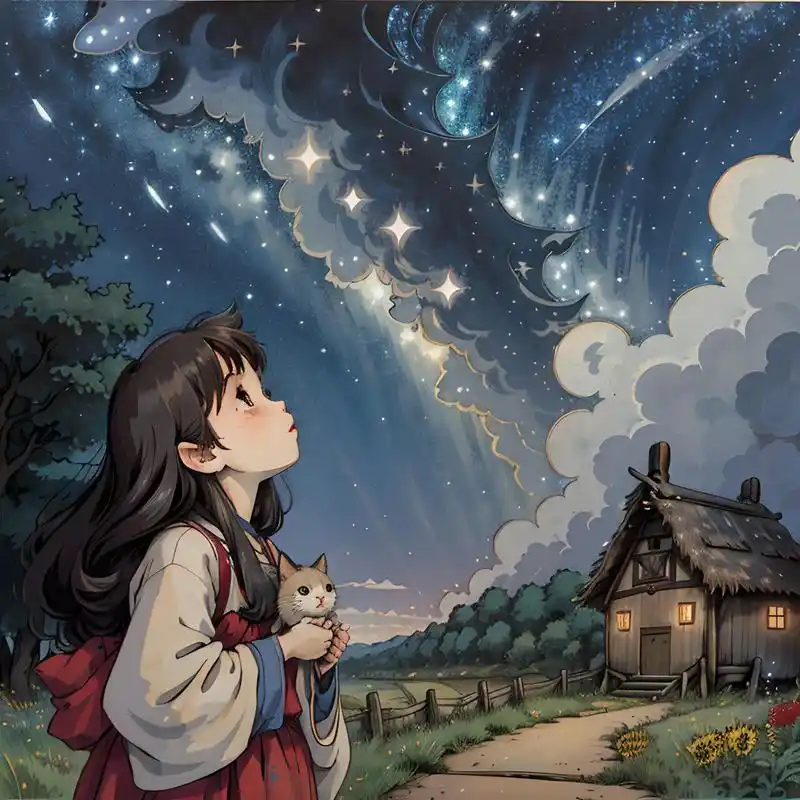猫与星空 "星空璀璨,少女与猫共赏",这组少女,猫与星空的女生头像