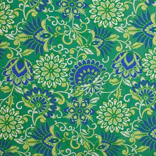 绿底花形民族风印花多色涤纶防泼水面料家纺家饰加工制作花纹布套