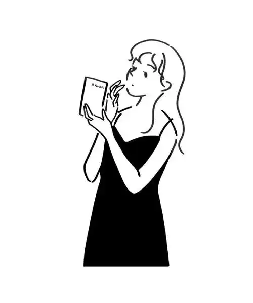 一组女生人物黑白简笔画